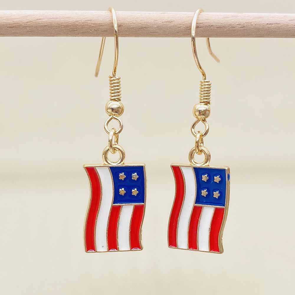 Women's Independence Day patriotic enamel flag dangle earrings with hypoallergenic fishhook wires Bowlift