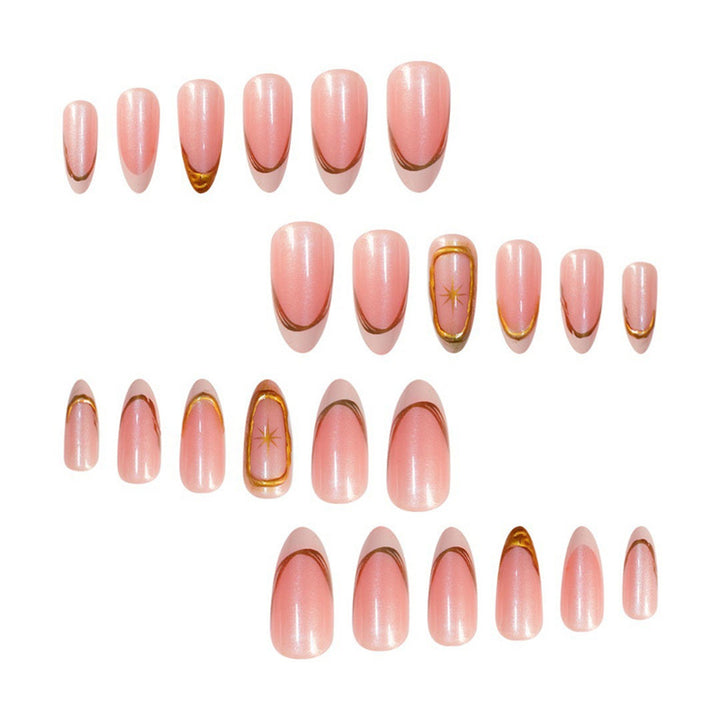 Premium Glittering French Tip Press-On Nails with Gold Accents Bowlift