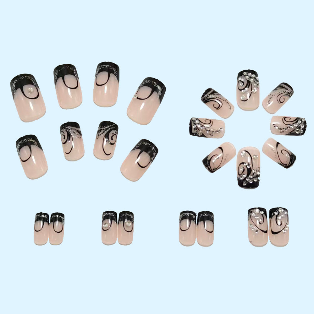 Artificial nails with elegant black and glitter pattern Bowlift