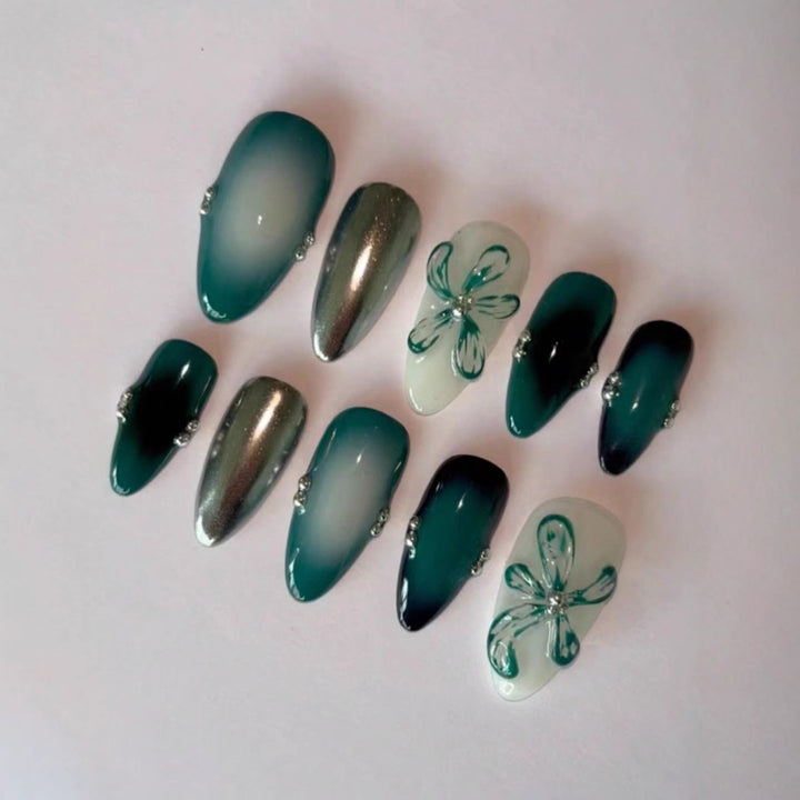 Elegant Floral Press-On Nail Set Bowlift