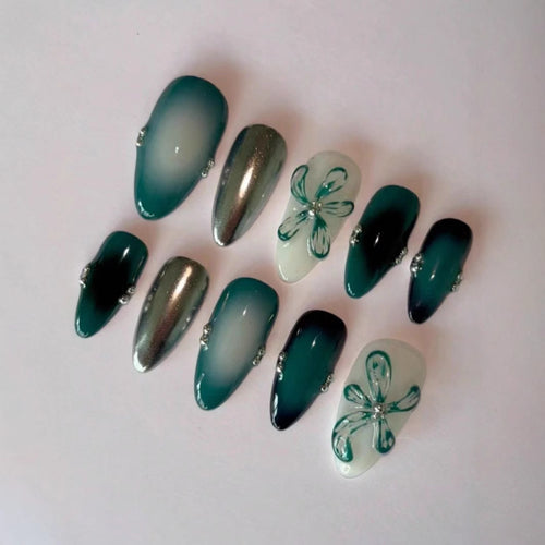 Elegant Floral Press-On Nail Set Bowlift