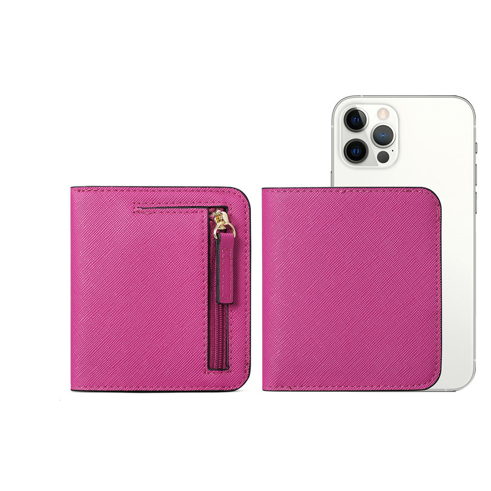 Compact Saffiano Card and Coin Wallet with Zipper Pocket Bowlift