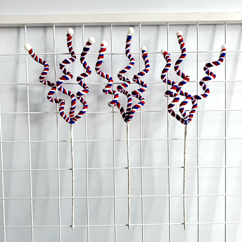 Unisex decorative spiral decoration stake with tinsel vines and ball ends Bowlift