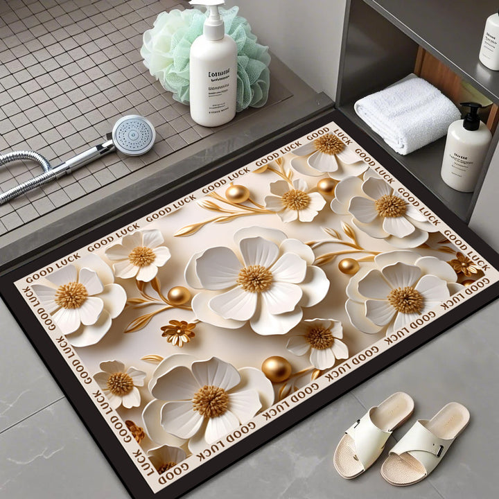 Floral Patterned Memory Foam Bath Mat Bowlift