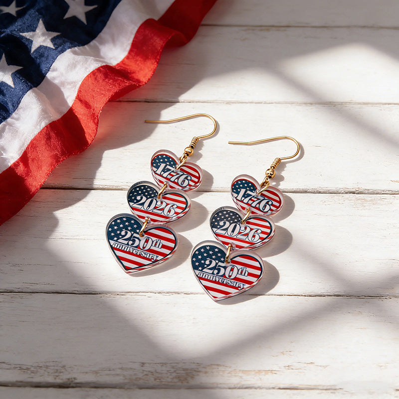 Ladies nan statement earrings with bow shape and American flag pendant Bowlift