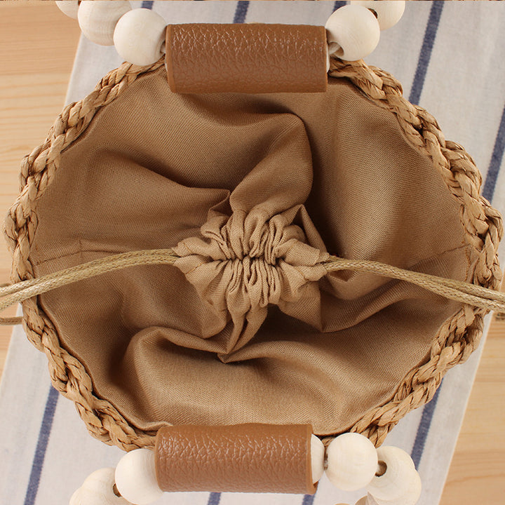Handbag Made of Hand-Crafted Natural Wicker with Elegant Wooden Handle Bowlift
