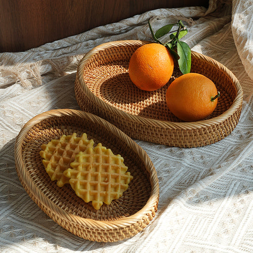 Women's oval decorative basket made of woven natural material Bowlift