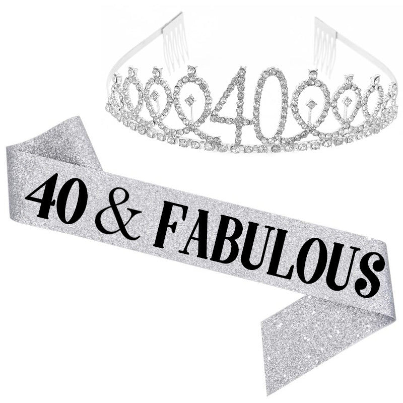 Girl Glittering Birthday Crown and Sash Set Bowlift