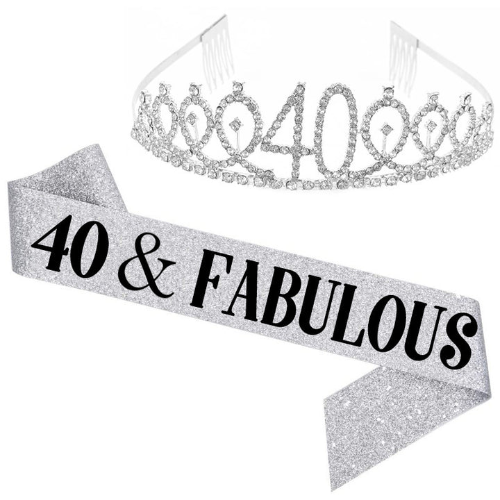 Girl Glittering Birthday Crown and Sash Set Bowlift