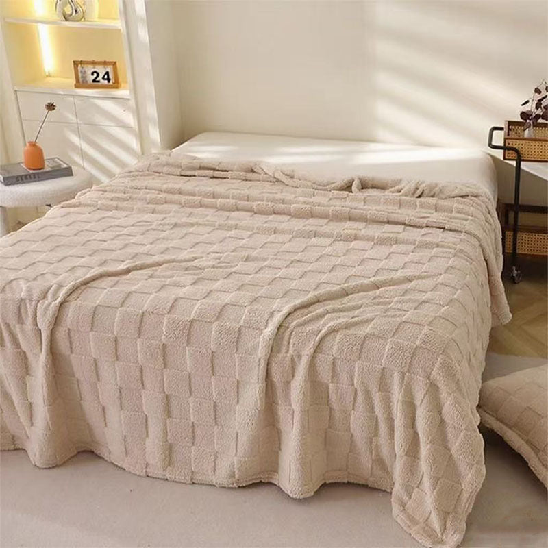 Women Plush Bedspread with Textured Design Bowlift