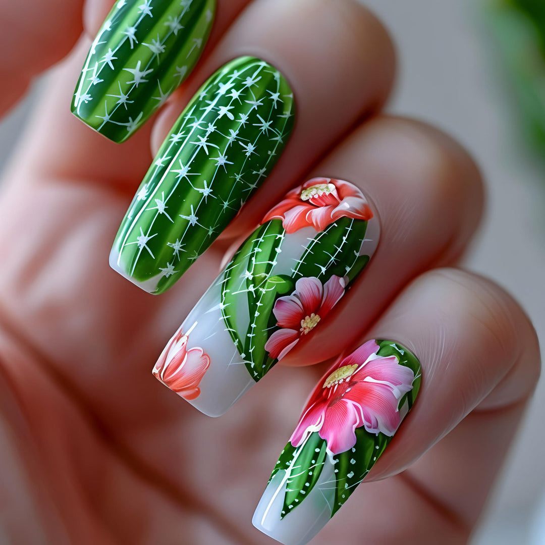 Decorative Floral Cactus Nail Art Bowlift
