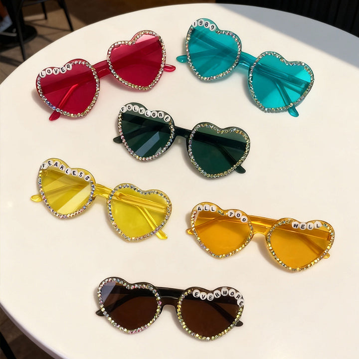 Heart-Shaped Rhinestone-Embellished Sunglasses Bowlift 1787141205