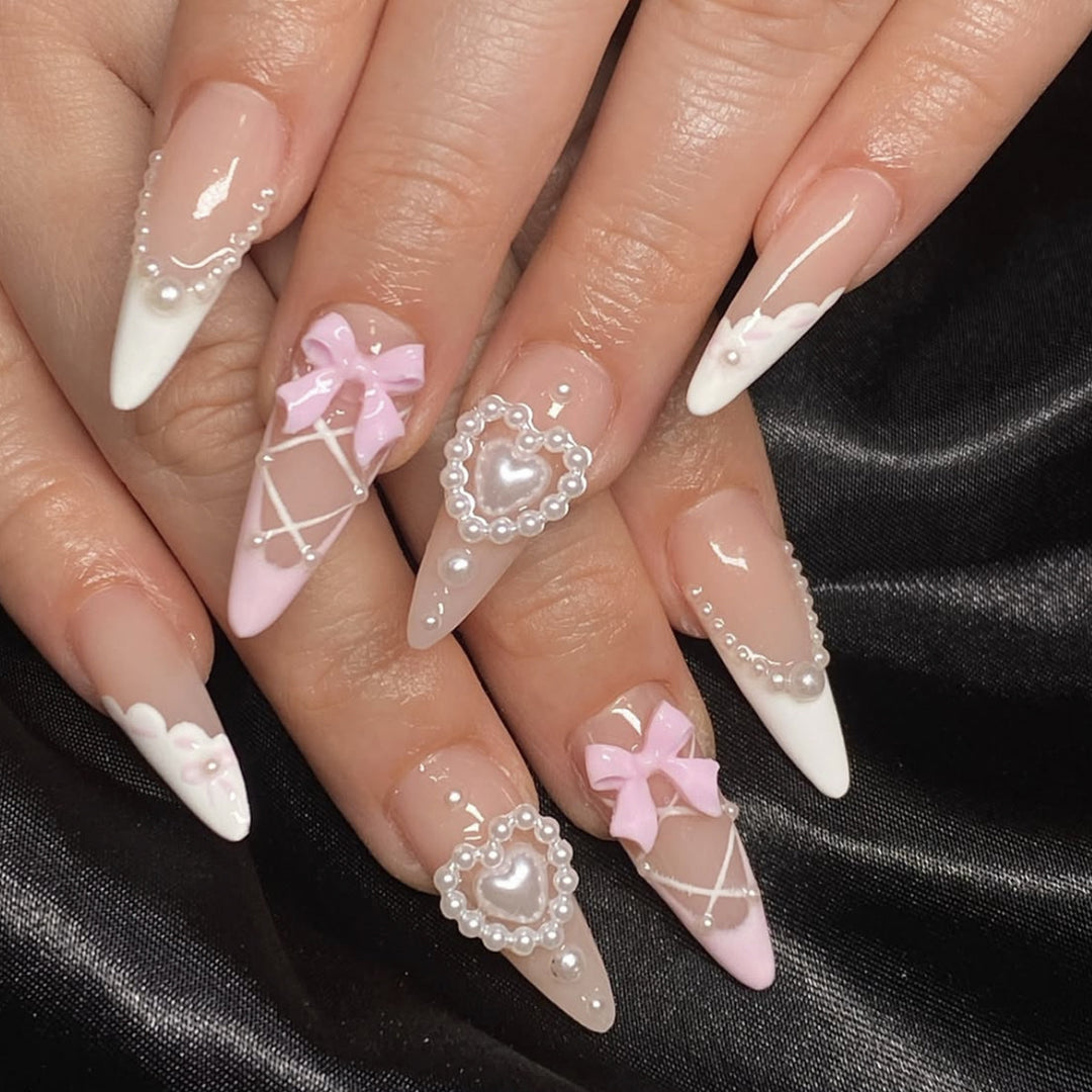 Decorative Acrylic Stiletto Nail Art Extensions Bowlift