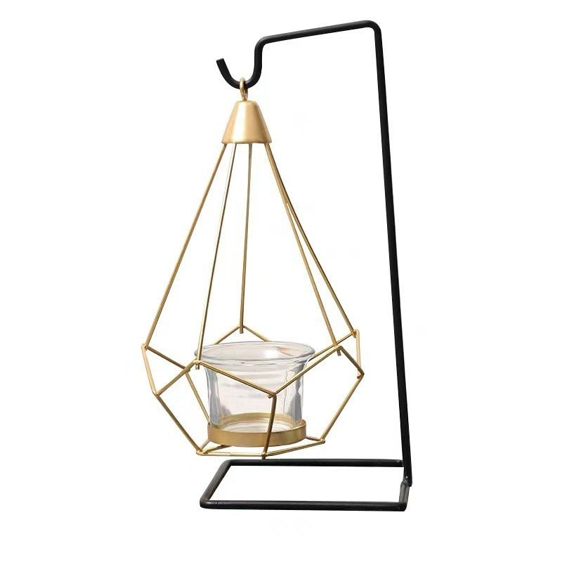 Decorative Geometric Hanging Tealight Candle Holder Set with Metal Stands and Glass Votives Bowlift