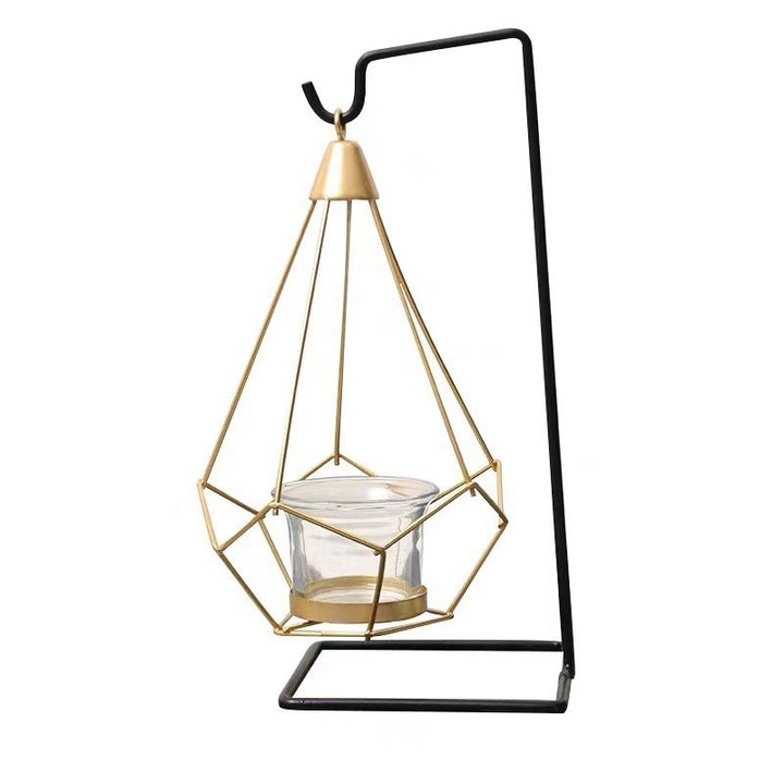 Decorative Geometric Hanging Tealight Candle Holder Set with Metal Stands and Glass Votives Bowlift