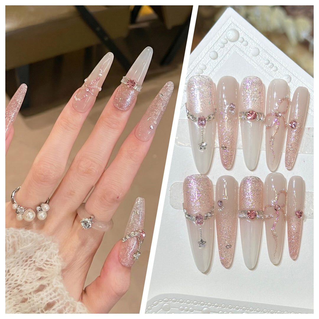 Artistic Stiletto Press-On Nail Set with Charming Patterns Bowlift