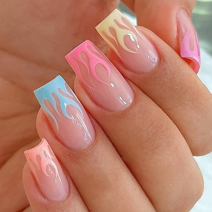 Nail art set with creative gradient and stylish flame details Bowlift