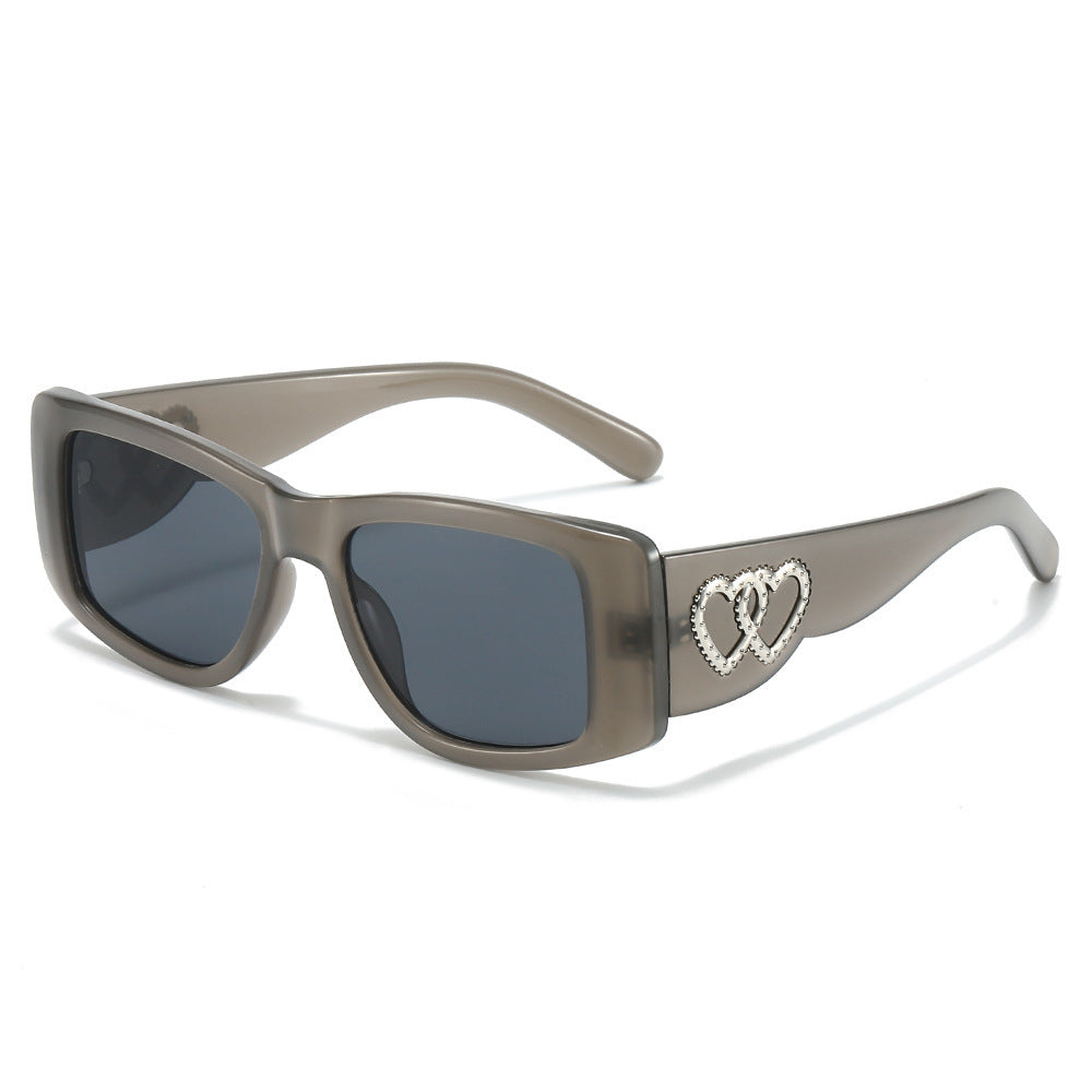 Heart-Embellished Square Frame Sunglasses Bowlift