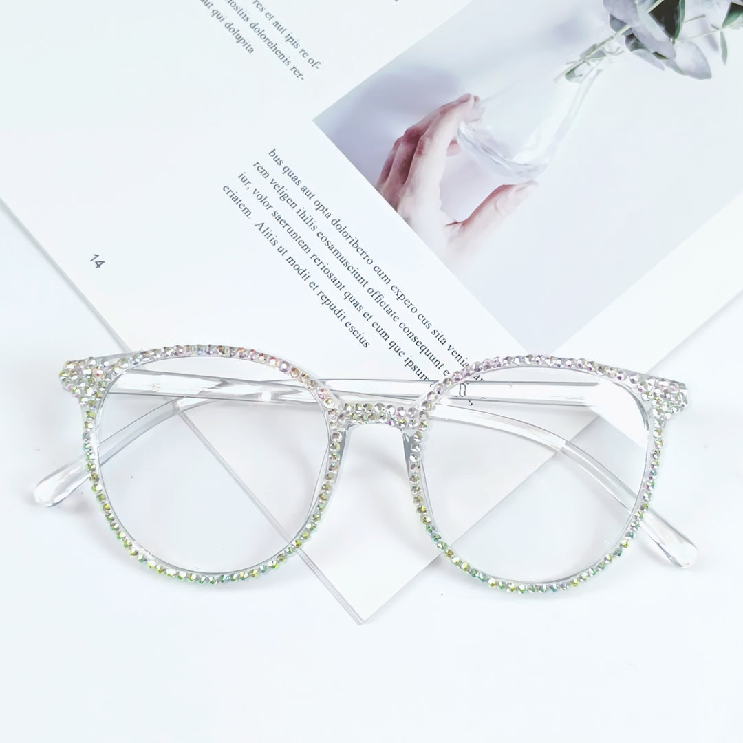 Women Stylish Cat Eye Glasses with Sparkling Rhinestone Trim Bowlift