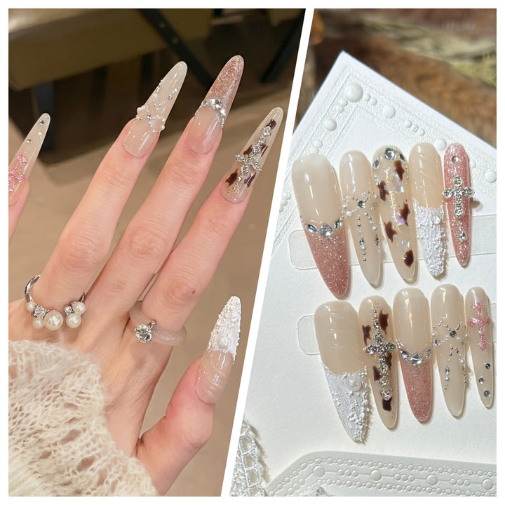 Artistic Stiletto Press-On Nail Set with Charming Patterns Bowlift