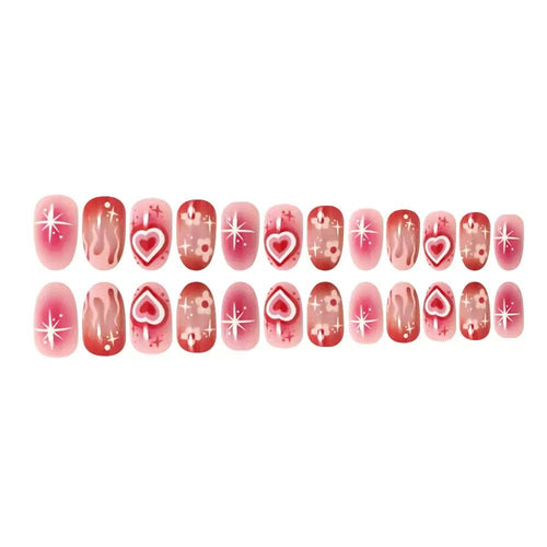 Artificial nail set with romantic heart design and sparkling accents Bowlift