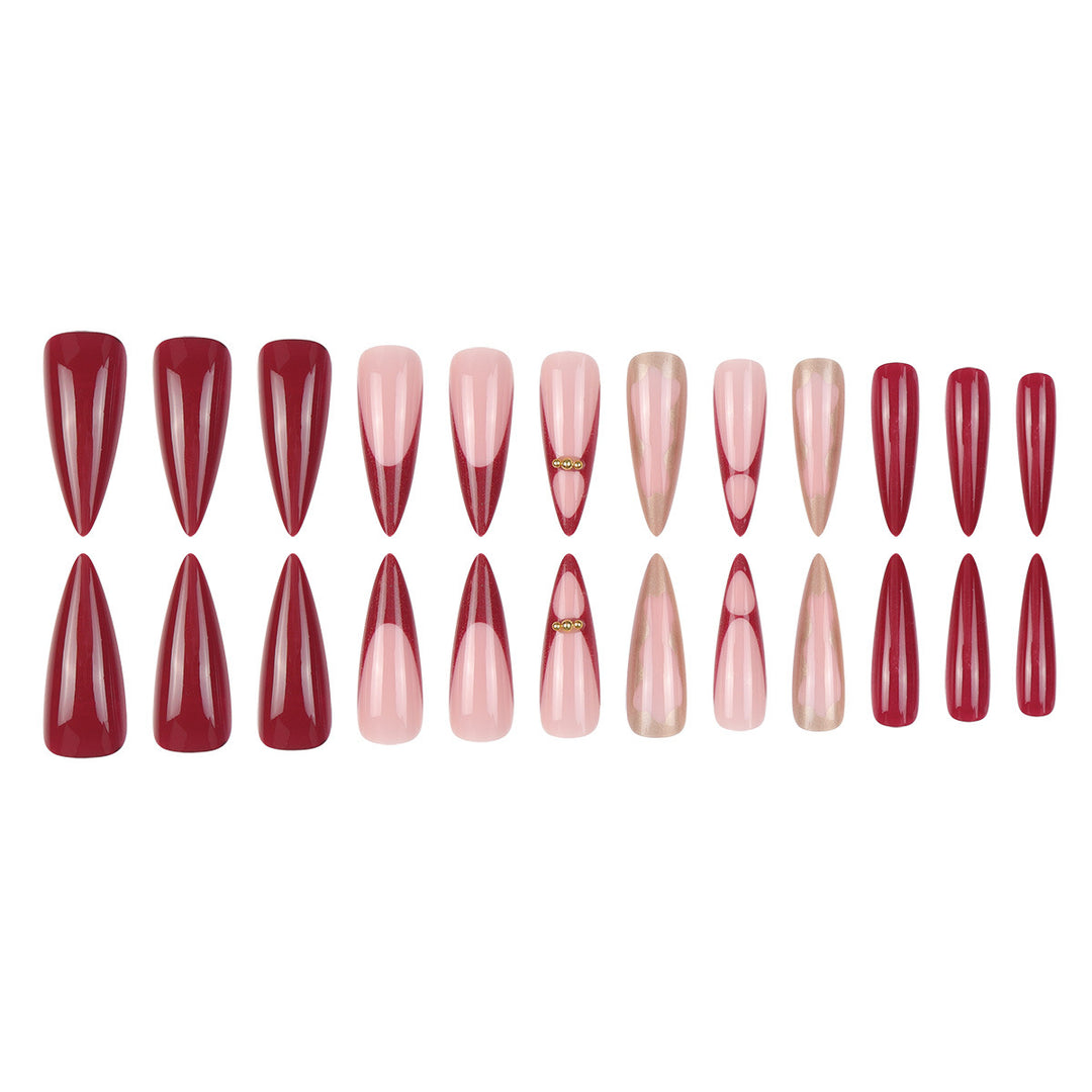 Gradient Stiletto Press-On Nails with Gold Accents Bowlift