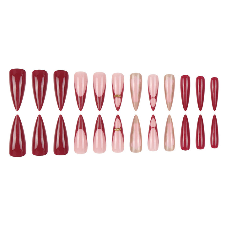 Gradient Stiletto Press-On Nails with Gold Accents Bowlift