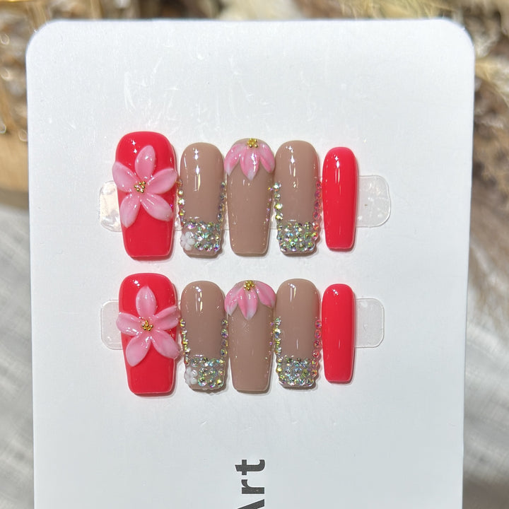 Decorative Floral Press-On Nail Art Set Bowlift 1788224002