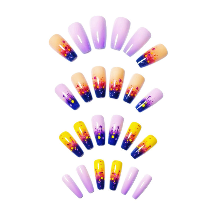 Artificial nails with vibrant gradient and splash pattern Bowlift