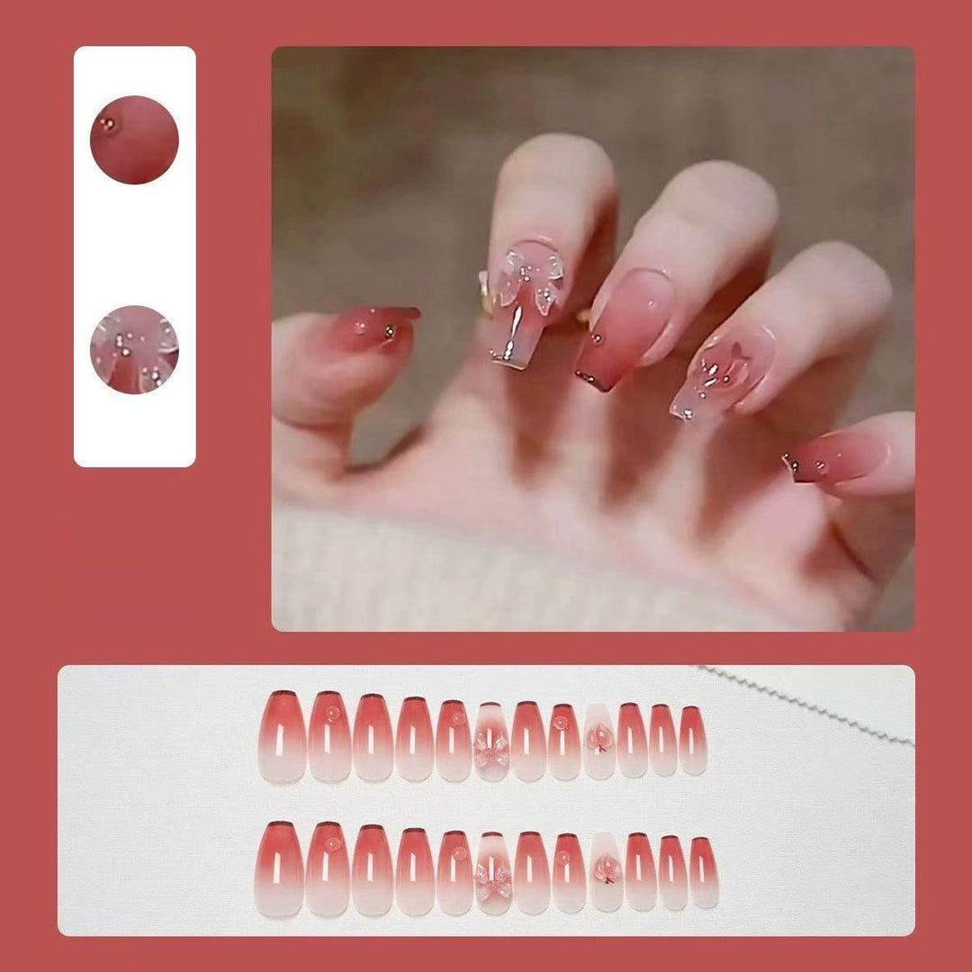 Trendy Artificial Nails with Flower and Glitter Elements Bowlift