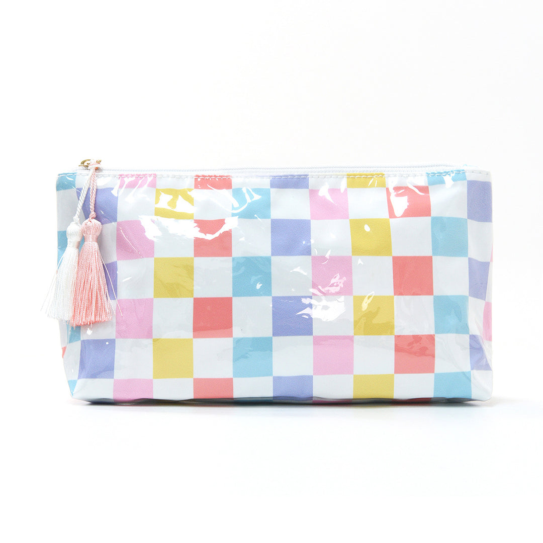 Cosmetic storage bag with water-repellent surface and tassel detail Bowlift
