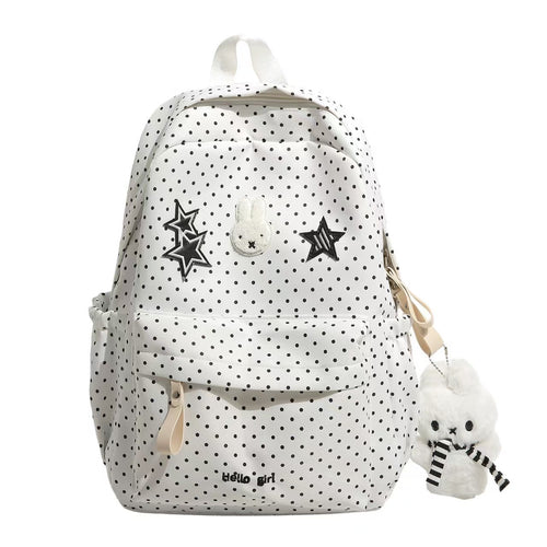 Trendy Polka Dot Canvas Backpack Bowlift