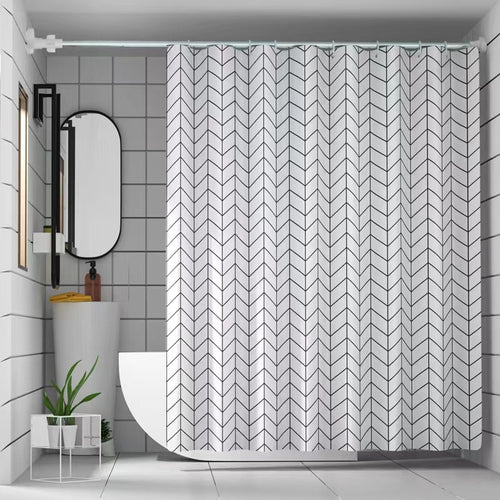 Chevron Patterned Fabric Shower Curtain Bowlift