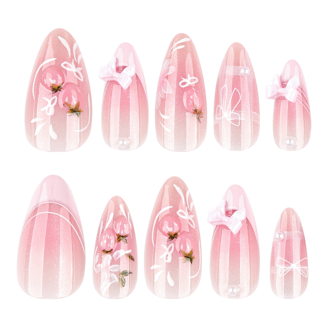 Artistic Nail Extensions with Floral Design Bowlift