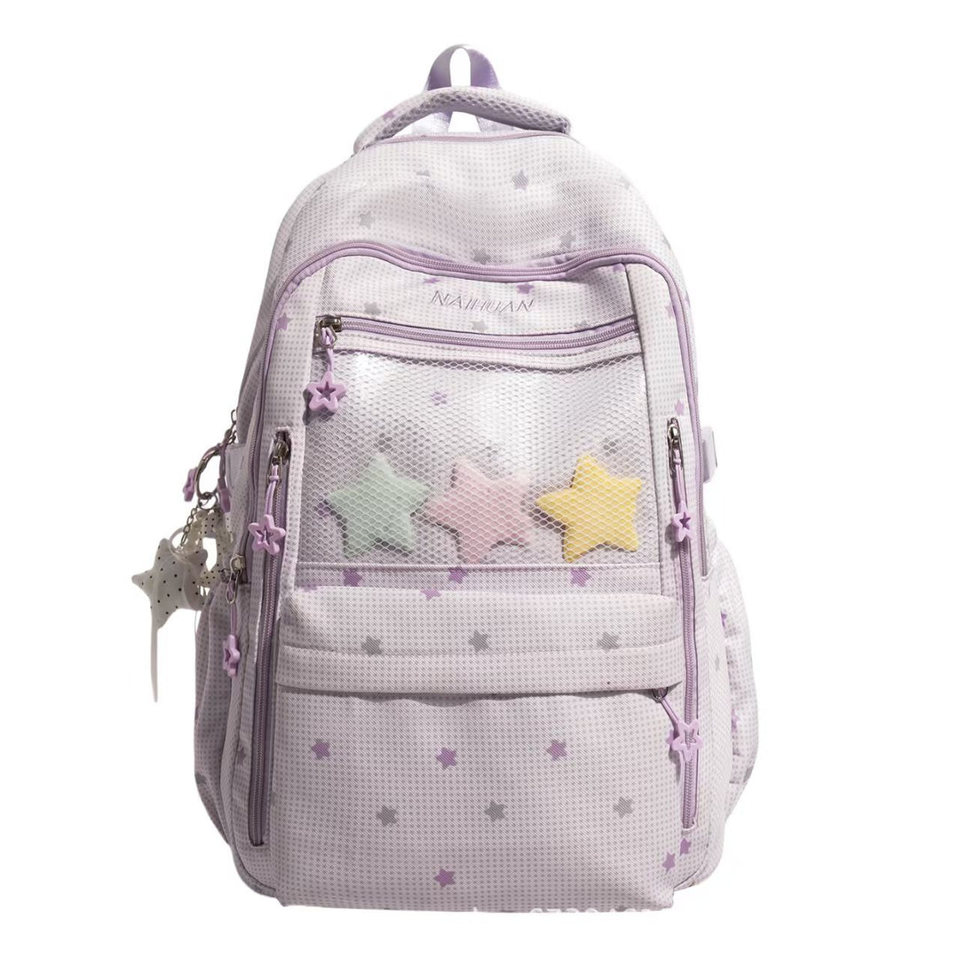 Star-Motif Multi-Pocket Backpack Bowlift