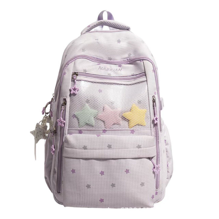 Star-Motif Multi-Pocket Backpack Bowlift