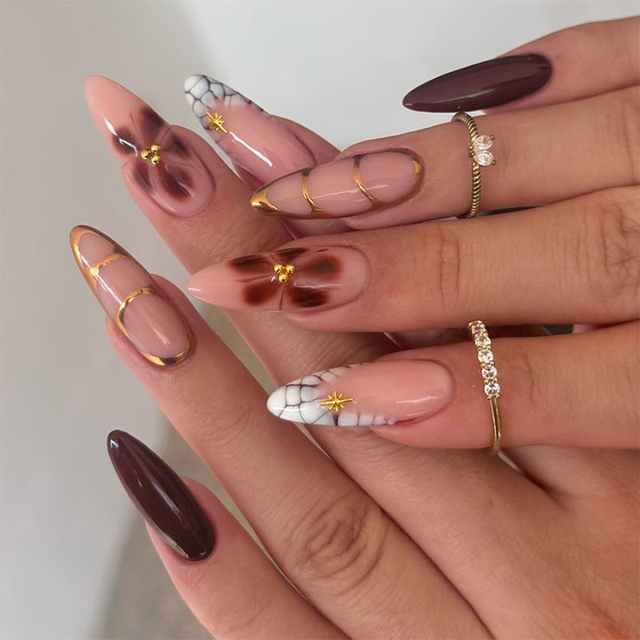 Decorative Floral Press-On Nail Art Set Bowlift