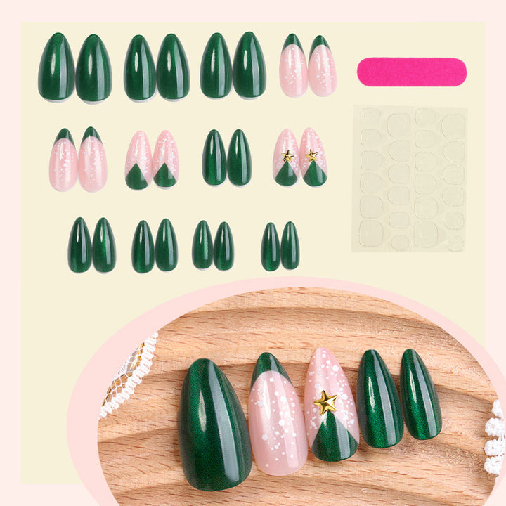 Artificial nail set with festive Christmas design and glitter accents Bowlift