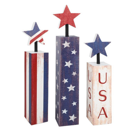 Unisex nan rustic wood column decoration set with hand-painted star toppers in shabby chic Bowlift