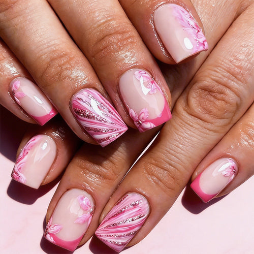 Artistic Floral Gel Press-On Nails Bowlift