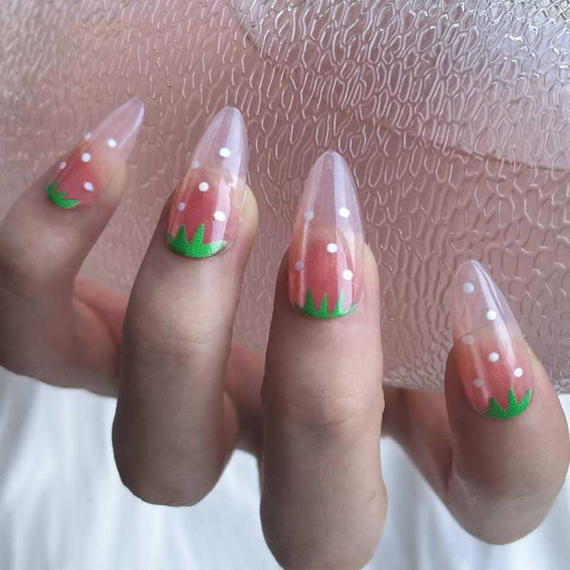 Strawberry-Inspired Artistic Press-On Nail Set Bowlift