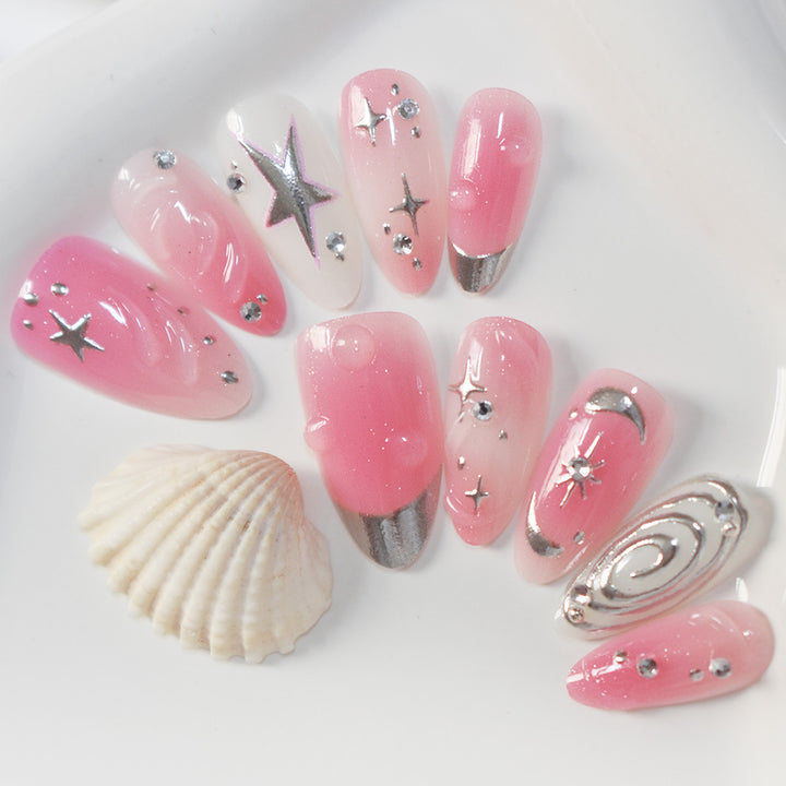 Artistic Star-Embellished Press-On Nail Design Bowlift