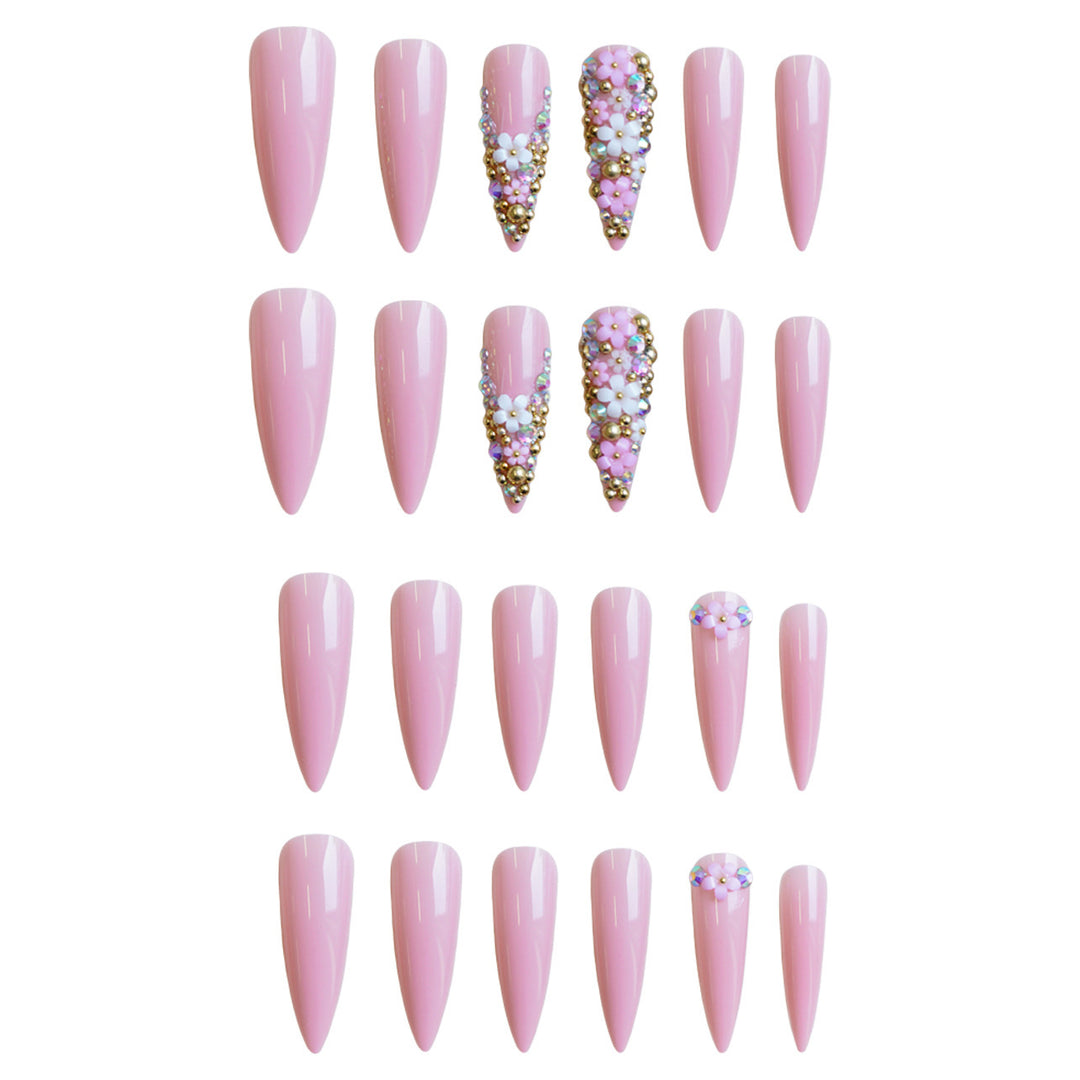 Artificial nail set with floral 3D decorations and glitter Bowlift