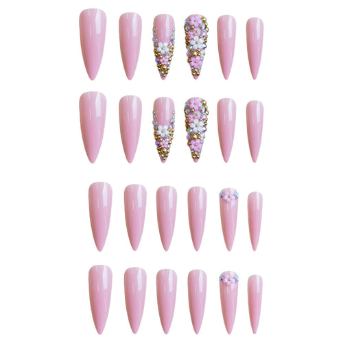 Artificial nail set with floral 3D decorations and glitter Bowlift