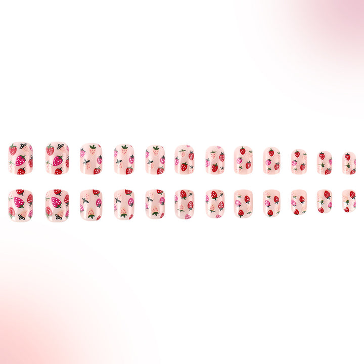Strawberry-Themed Press-On Nail Art Bowlift