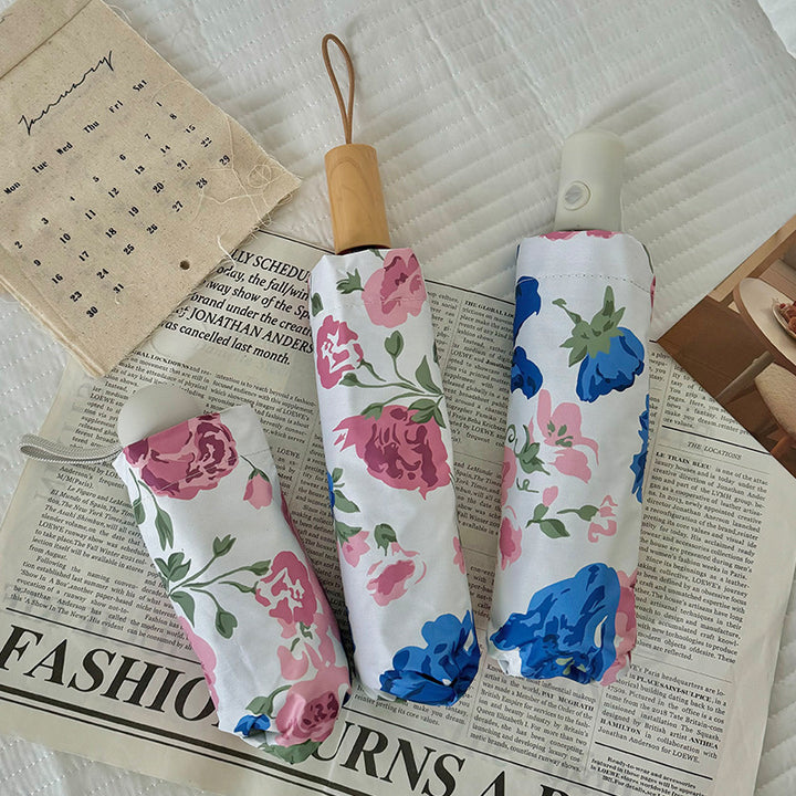 Women's Folding Umbrella with High-Quality Floral Design Bowlift