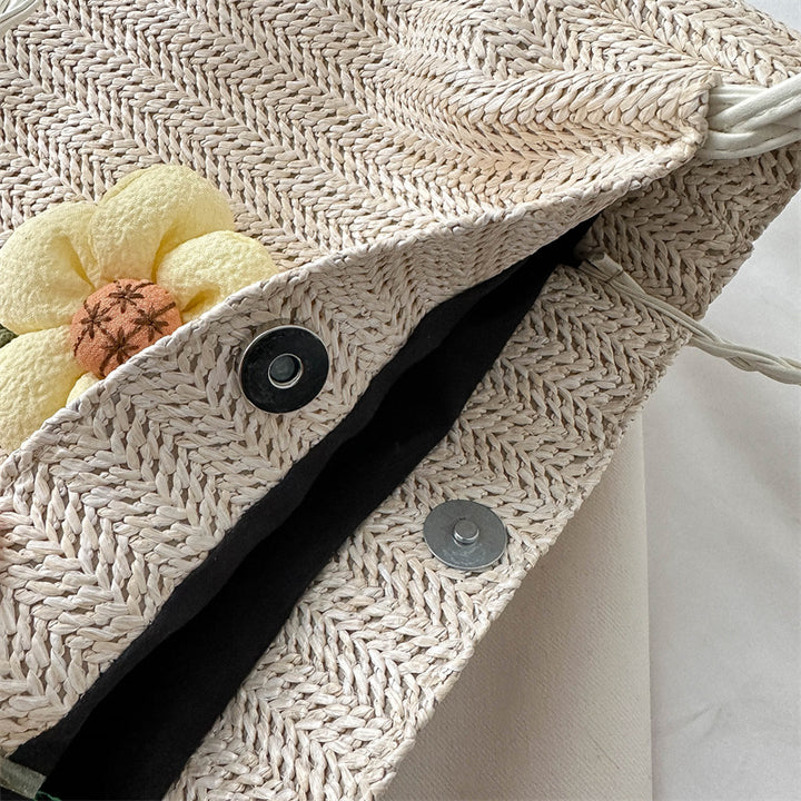 Floral Embellished Straw Tote Bag