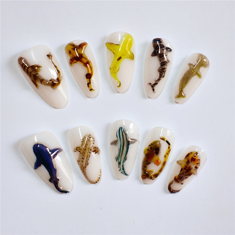Artistic Shark-Themed Nail Extensions Bowlift