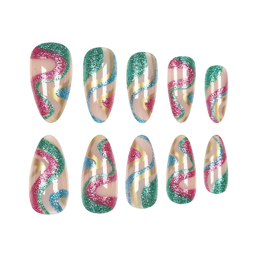 Artistic Glitter Decorated Stiletto Nails Bowlift