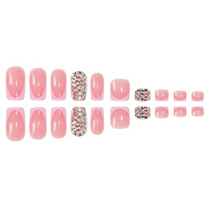 Elegant Press-On Nail Set with Rhinestone Accents Bowlift